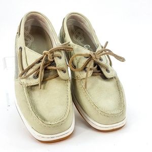 LL Bean Lakeside Hand Sewn Leather Boat Shoes Sand